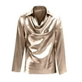 thumbnail image 6 of Women's Satin Cowl Neck Long Sleeve Blouse Elegant Silky Formal Office Top for Work, Business Champagne M, 6 of 6