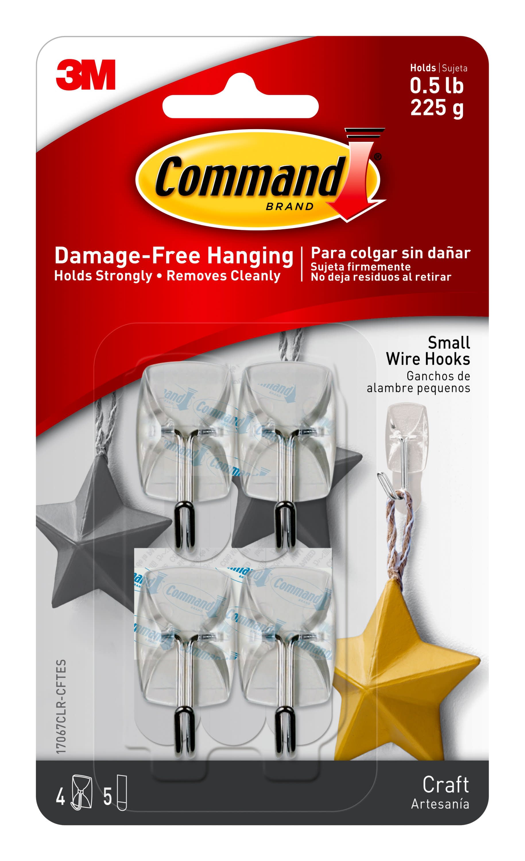 Command Small Wire Toggle Hooks, Damage Free Hanging of Christmas Decorations, Four Hooks