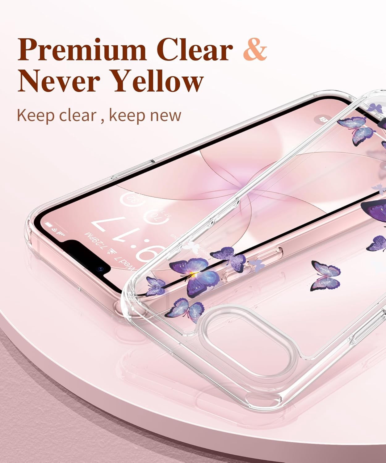 for iPhone 17e Case & iPhone 16e Case, [Non-Yellowing][Military-Grade Protection] Hard PC&TPU Bumper, Floral Shockproof Protective Clear Phone Case (Alluring Butterfly)