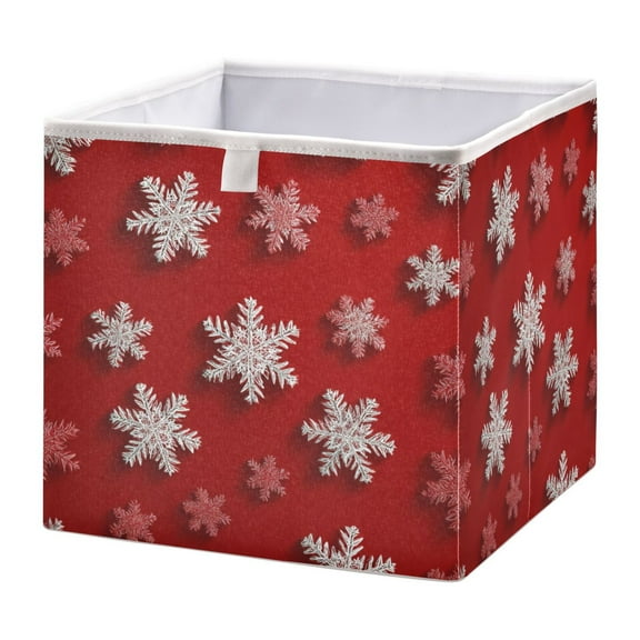 Foldable Fabric Storage Bin Home Cubes Clothing Organizer Bins Large Collapsible Box Basket for Home Organizer Red and White Snowflakes