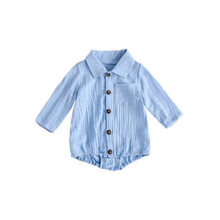 

Woshilaocai Baby Girls Boys Rompers Solid Color Turn-Down Collar Toddler Bodysuit