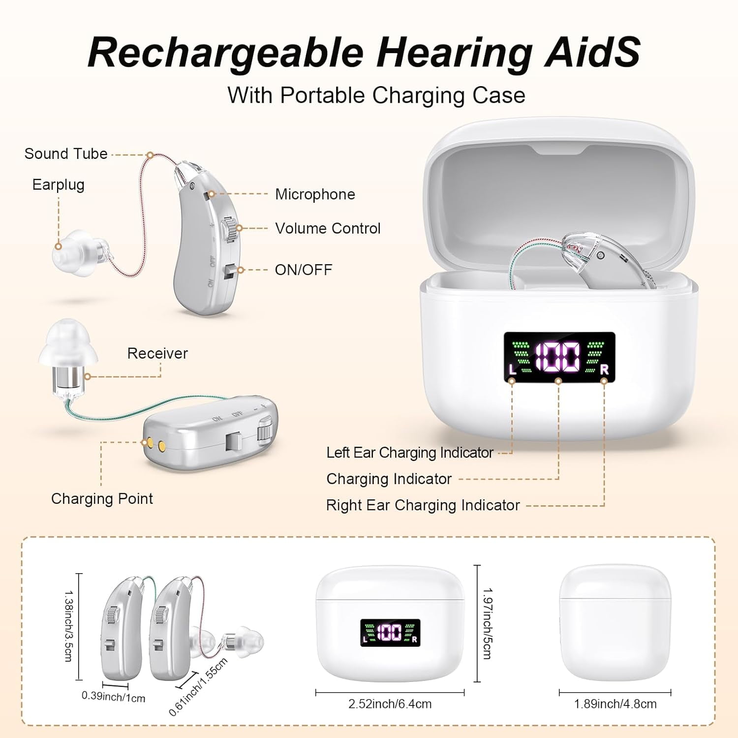 SUWU Hearing Aid for the Elderly-Easy to Operate-One Touch Adjustment-Built-in Noise Reduction-Rechargeable Hearing Aids (Silver)
