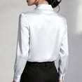 thumbnail image 5 of CaComMARK PI Women's Satin Blouse Long Sleeve Button Down Shirt Business Casual Dressy office Tops Date Night Going Out Outfits White, 5 of 6