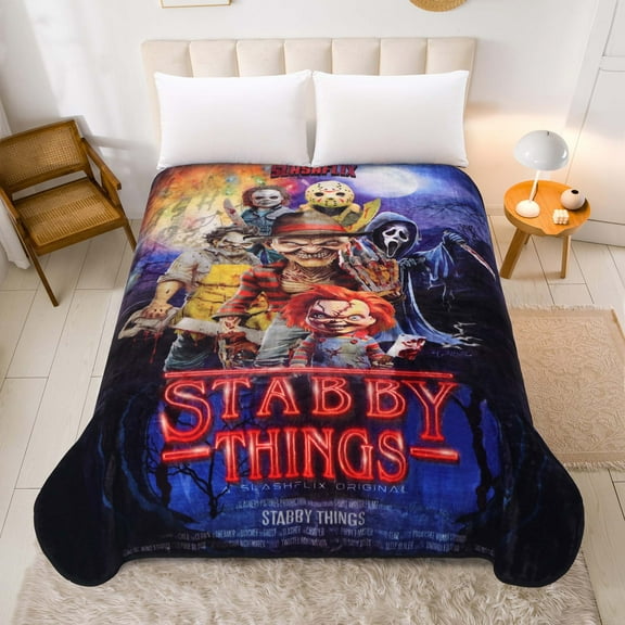 Plush Queen Size Horror Movie Blanket - Extremely Soft - STABBY THINGS