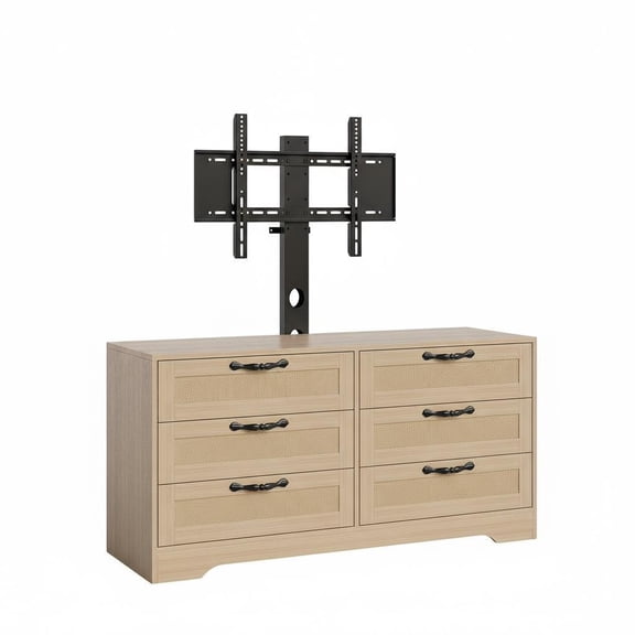 47.2" TV Stand with Mount and 6 Rattan Drawers, Modern Entertainment Center & Storage Console for 32–85" TVs