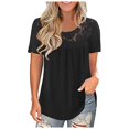 thumbnail image 4 of T-shirts à Manches Courtes pour les Femmes de Mode Dentelle Solide Épissage Col Rond T-Shirt Chemisier Tops, 4 of 6