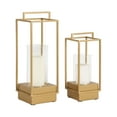 thumbnail image 5 of Kate and Laurel Brandt Modern Glam Two-Piece Candle Holder Set, 7 x 7 x 19, Gold, Transitional Wood and Metal Lantern Hurricane Candle Holders for Fireplace Mantel Display, 5 of 9