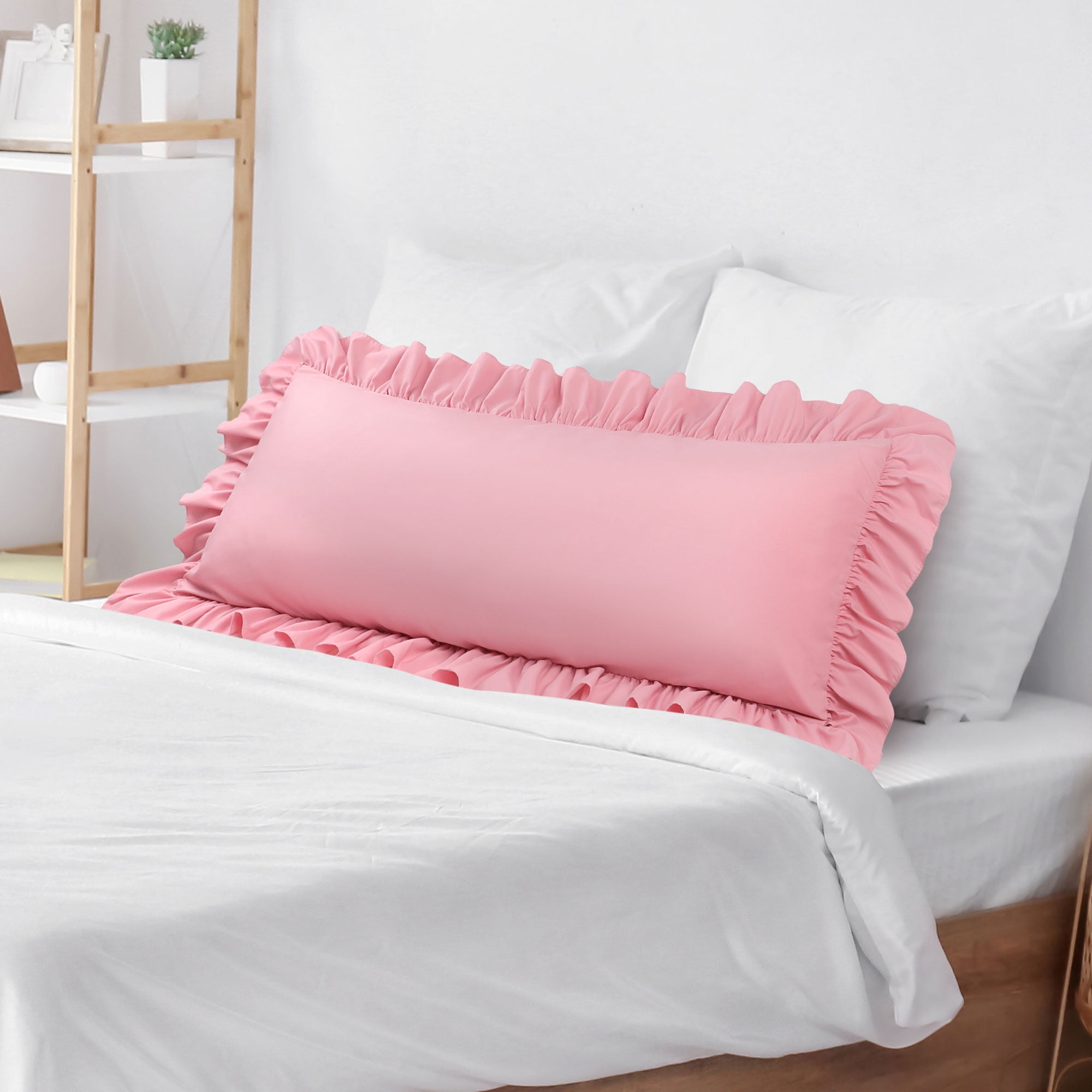 Unique Bargains Microfiber Ruffle Envelope Closure Body Pillowcases Pink 20"x48"