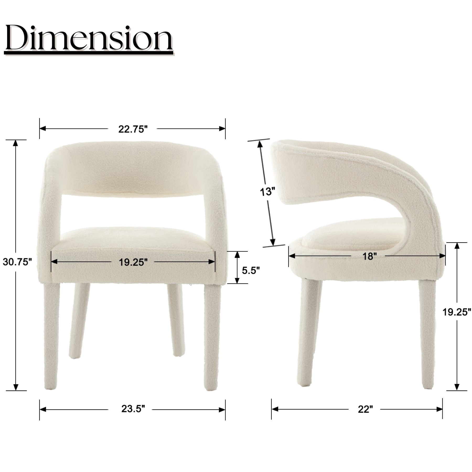 Dayalane Modern Upholstered Dining Chairs Set of 2, Sherpa Barrel Accent Chairs with Open Back and Arms, Comfy Kitchen & Dining Room Chairs with Wood Legs for Living Room/Bedroom,White
