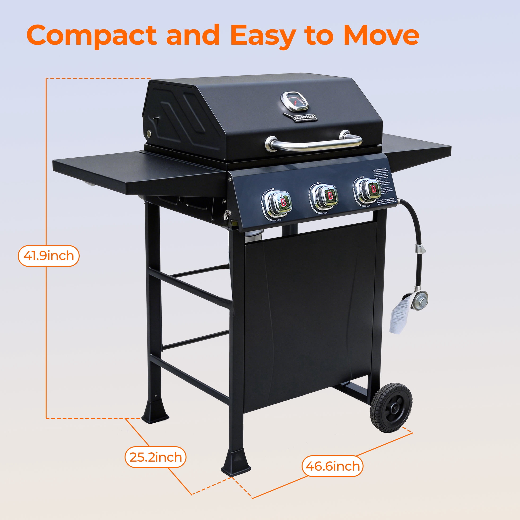 Flintex 3 Burner Propane Gas Grill, 27,000 BTU Outdoor BBQ Grill with Porcelain Coated Grates, Built-in Thermometer, Side Shelves& Wheels