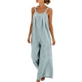 thumbnail image 2 of VBVC Women's Striped Sleeveless Jumpsuit , Spaghetti Strap Wide Leg Romper For Women , Ladies' Casual Loose One Piece Outfit with Pockets,Green,S-2XL, 2 of 7
