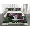 thumbnail image 3 of Ambesonne Leopard Quilted Bedspread Set 3 Pcs, Abstract Jungle Wild Cat, King Size, Emerald Magenta and Black, 3 of 5