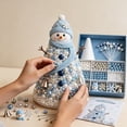 thumbnail image 3 of BingTong DIY Beaded Mini Christmas Tree, 8 Inch Tabletop Cone With Beads and Topper, Relaxing Holiday Ornament Making Activity for Adults, Blue Snowman Figure, 3 of 8