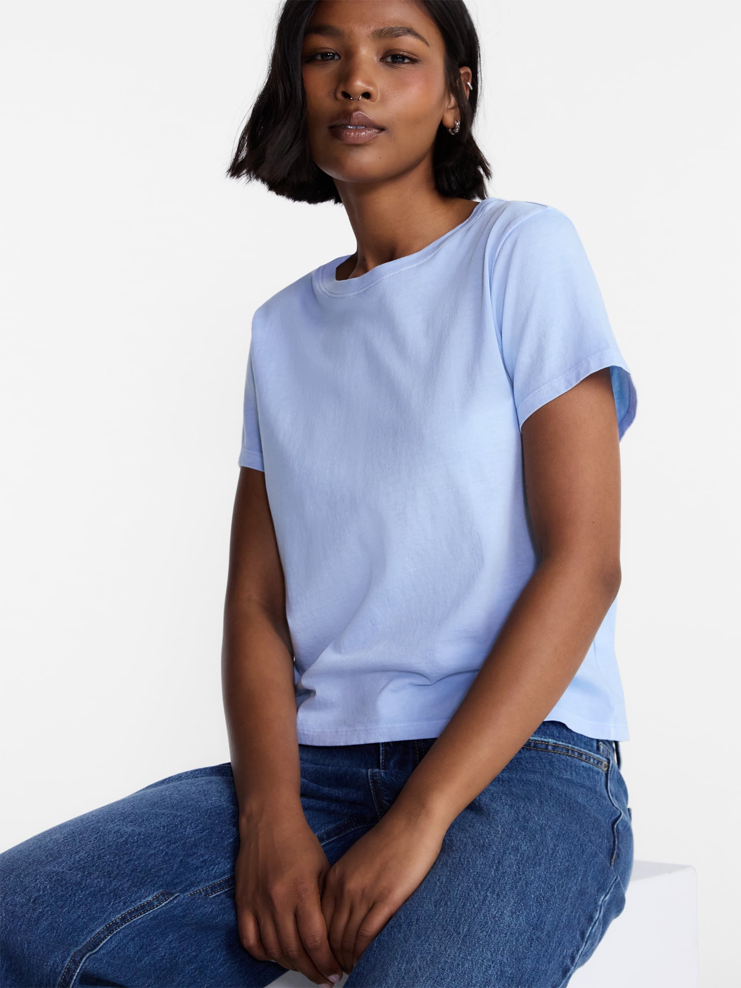No Boundaries Washed Relaxed Fit Cotton Tee, Women's XXS-XXL