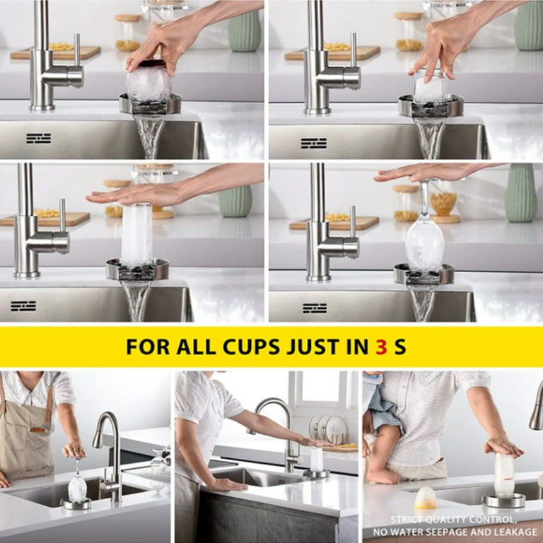 Glass Rinser for Kitchen Sink - Bar Bottle Washer, Cup Cleaner, Faucet  Glass Rinser, Kitchen Sink Accessories, Brushed Nickel