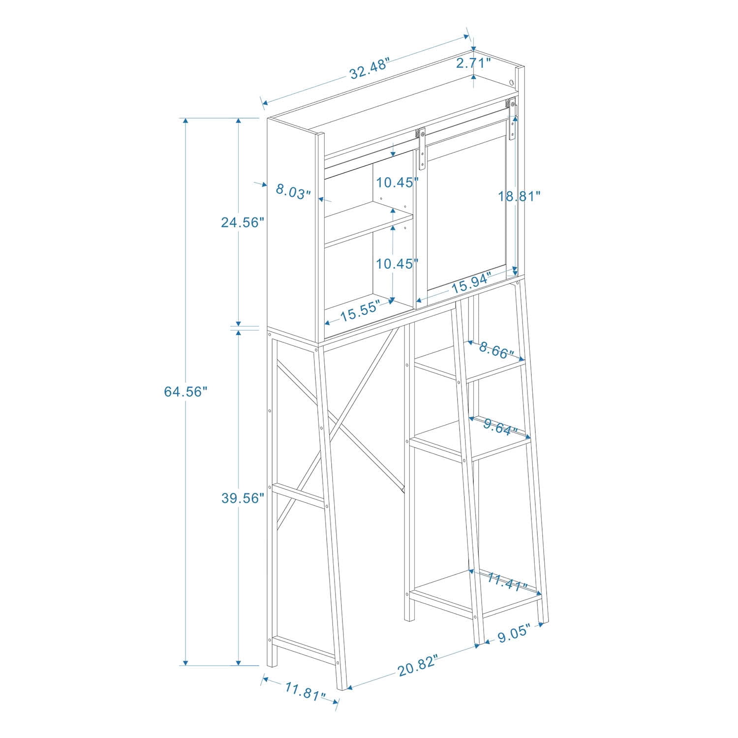MAYEERTY Over The Toilet Storage Cabinet, Bathroom Shelves with Sliding Barn Door Adjustable Shelves Side Storage Rack White
