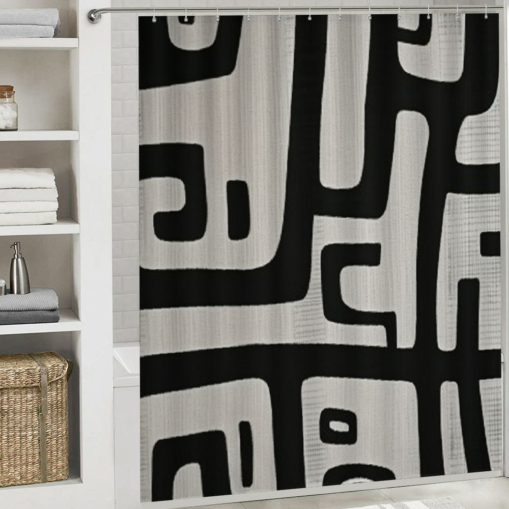 Fenyluxe Black and White Abstract Art Shower Curtain Set with Hooks, Chic Modern Bathroom Decor, 100% Polyester Fabric, Various Sizes 60"x72