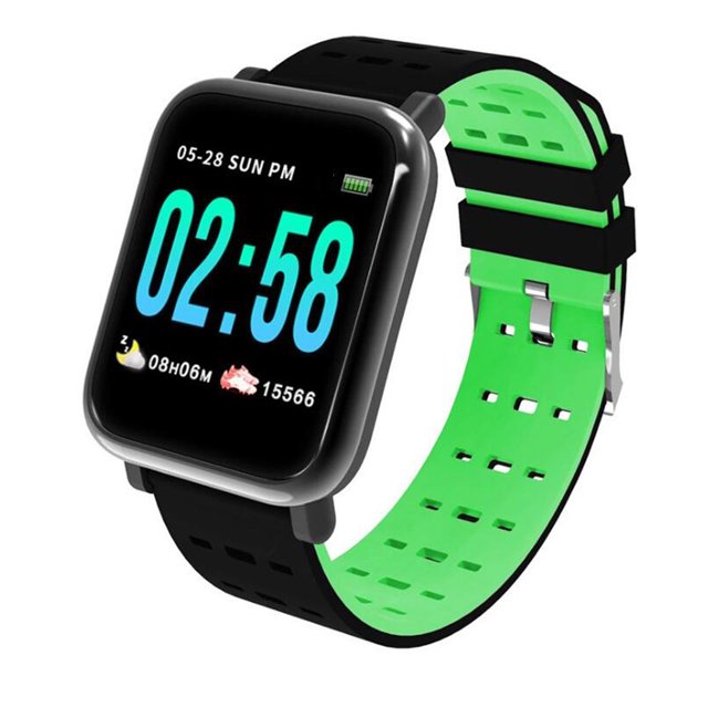 Pantalla OLED Reloj Impermeable Reloj de Pulsera Recordatorio de Llamada de Frecuencia Cardíaca Presión Arterial, Negro Verde 1.3 Pulgadas kenally EL2937-05B