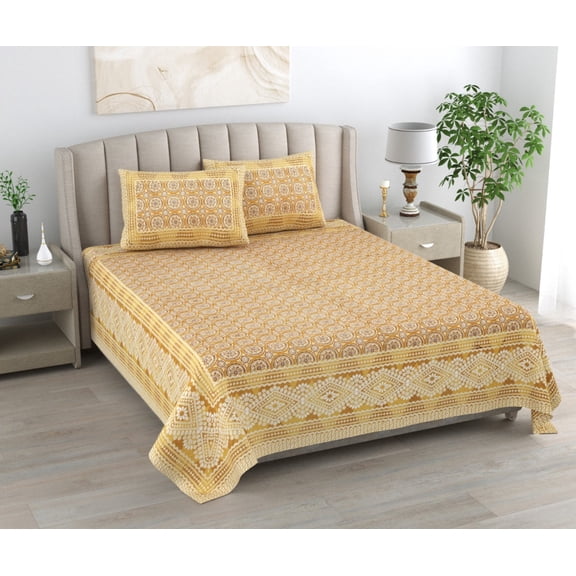 Indian Cotton Bedspread Queen Size with Pillow Covers – Ethnic Floral Print Bedding Set(ACSHCVL_1011_MU)