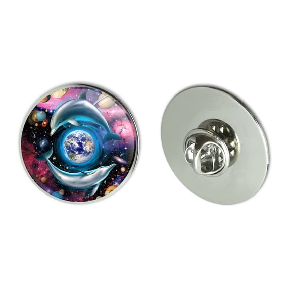 Dolphin Earth World Solar System Yin Yang Metal 1.1" Tie Tack Hat Lapel Pin Pinback