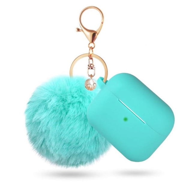 Airpods 3(2021), Apple Airpod 3rd Generation Women's Case, Air Pod 3rd Generation Charging Case Silicone Case with Pom Pom Keychain Accessory(Green)