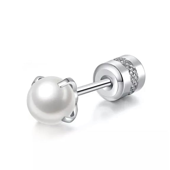 HOOUN Unisex Imitate Pearl Stud Earring Piercing Flat Screw Back Earring Jewelry 1PC -white-7mm