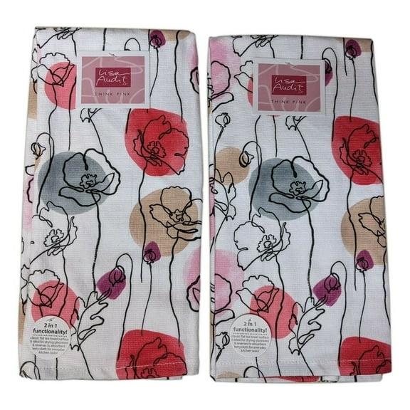 Set of 2 THINK PINK Floral Watercolor Terry Kitchen Towels by Kay Dee Designs