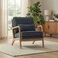 thumbnail image 3 of EOP Mid-Century Modern Accent Armchair with Solid Wood Frame, Removable Soft Cushion & Lumbar Pillow, Upholstered Reading Leisure Chair for Living Room Bedroom Balcony Waiting Room, Blue, 3 of 9