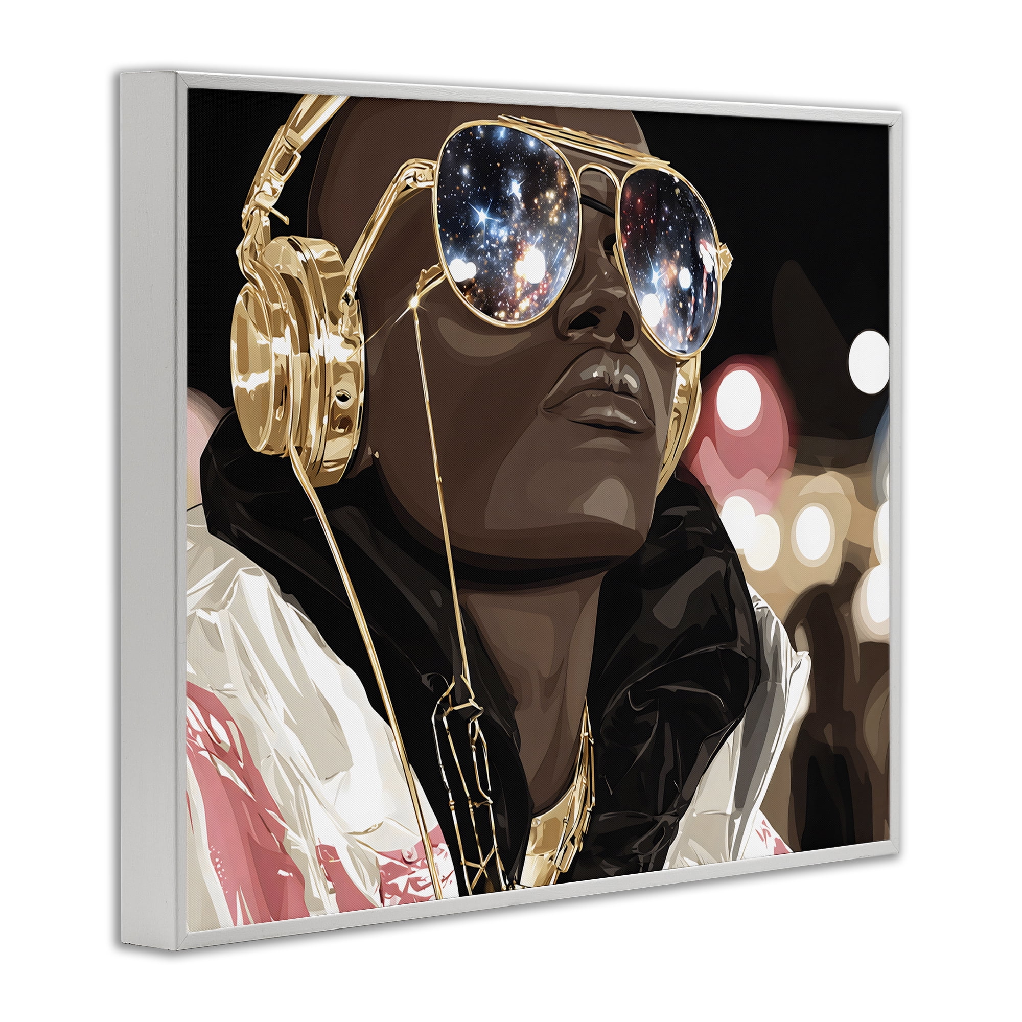 Stupell Industries Starry Eyed Shades with Headphones White Framed Giclee Art, design by Franklyn Gregory