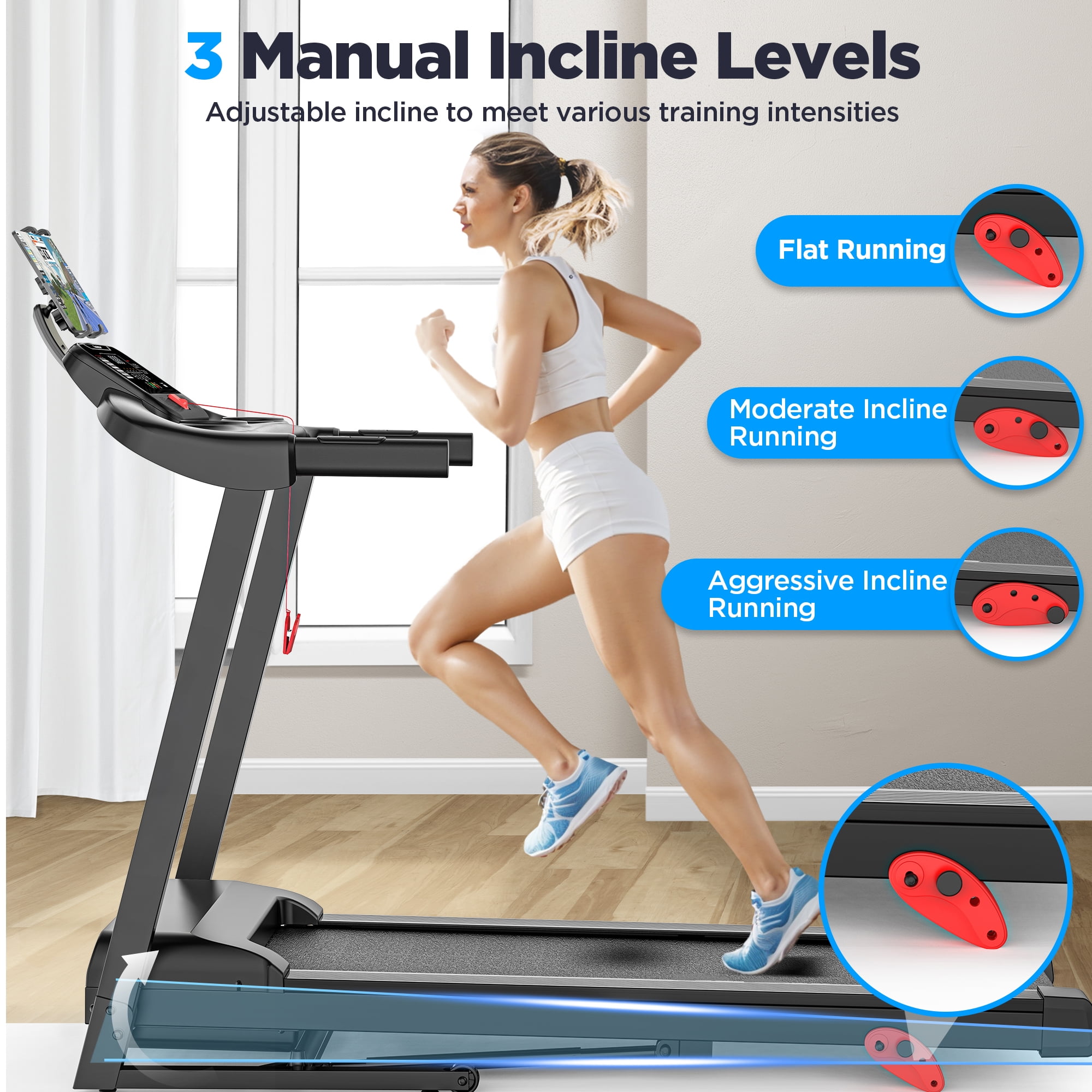 Portable Folding Treadmill, 3.5 HP Foldable Compact Treadmill for Home Office, Walking Running Treadmill with LCD Display for Exercise, 300 lbs Treadmill with Incline, 71 Programs