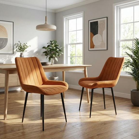 TLSUNNY Dining Chairs Set of 2, Modern High Back Suede Faux Leather Upholstered Dining Side Chairs with Thick Cushions, Wide Padded Seat, Metal Legs for Kitchen, Living Room