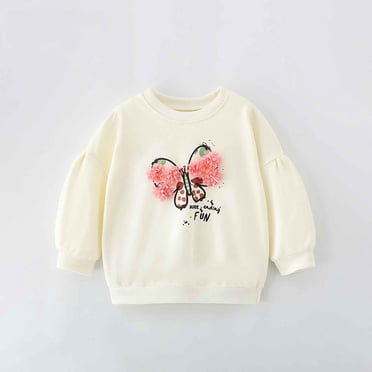 GBSYEWXS Sweatshirt For Girls Toddler Long Sleeve Butterfly Print Tops Fashion Crew Neck Relaxed Fit Beige Pullover Sweater Size 18-24 Months
