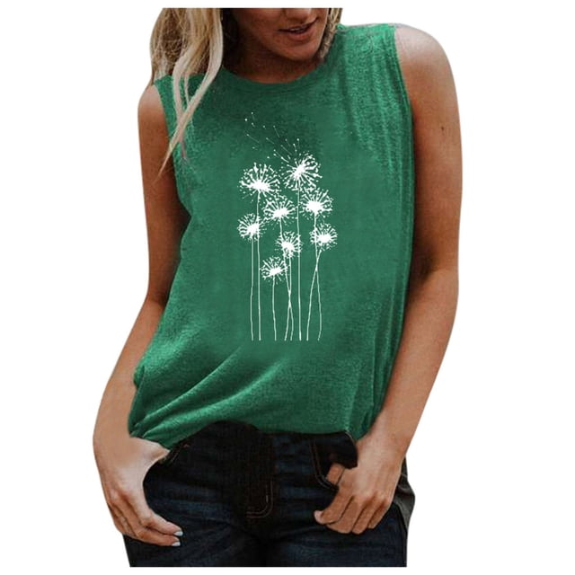 Pompotops Mode T-shirt Décontracté Sans Manches à Col Rond Imprimé Lettre pour Femmes Été