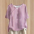 thumbnail image 2 of ameIAEA Women Short Sleeve Striped Shirts Round Neck Loose Tunic Tops Summer Button Blouses, 2 of 5
