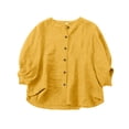 thumbnail image 4 of Endives Women's Summer Shirt Solid Color Retro Loose Medium Sleeve Cotton Linen Shirt Womens Blouse Spring Outfit, 4 of 5
