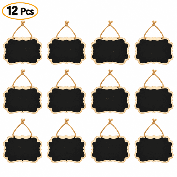 ABPETE Mini Hanging Chalkboard Signs Wooden Reusable Smooth Surface Small Chalk Boards Double-Sided Little Labels for Food Pantry Beverage Baskets (Black, Pack of 12pcs)