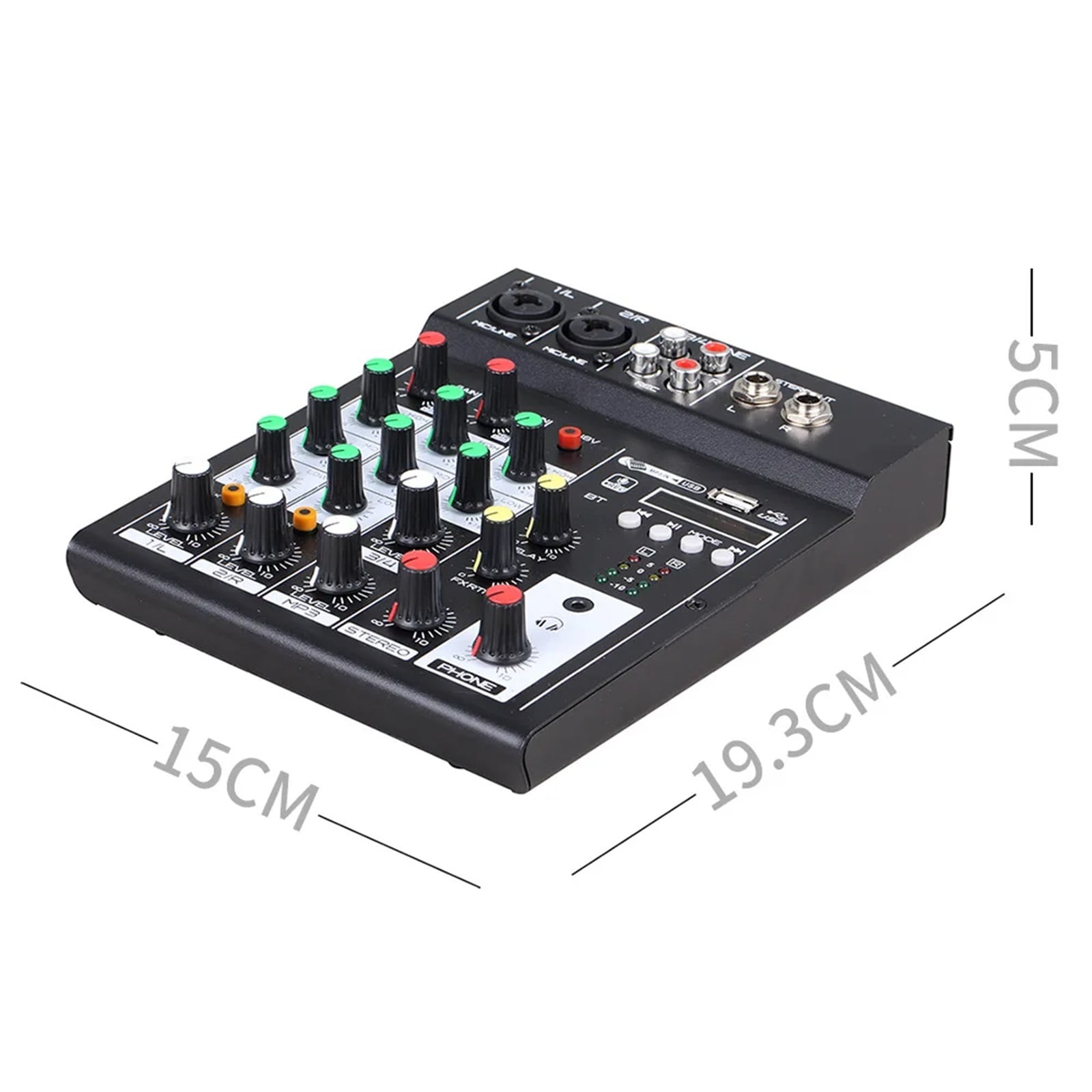 4 Channel Au-dio Mixer Sound Console MP3 Playback BT Console Digital Au-dio Mixer Reverb Effect 3-band EQ DC 5V Power Supply ,Precision Control