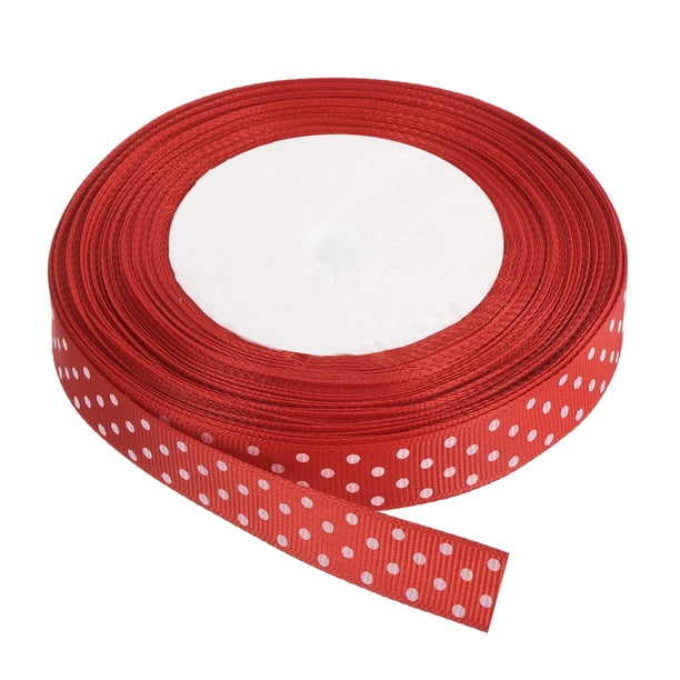Cintas Grosgrain Uxcell de 25 yardas de 5/8" color rojo brillante con puntos blancos para moño