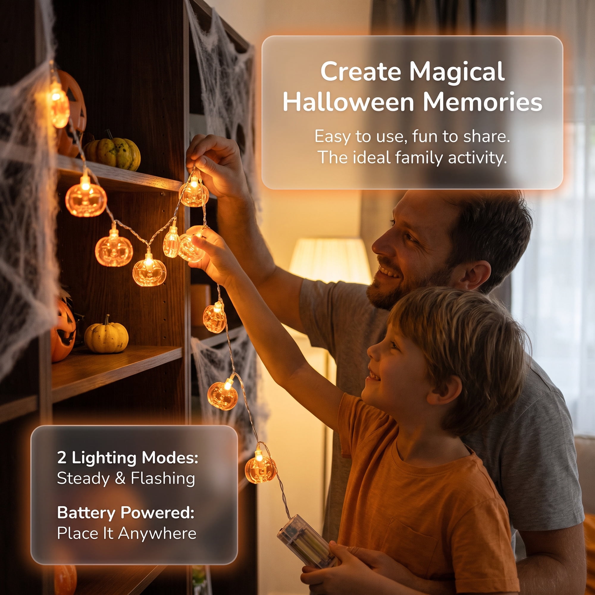 Unique Bargains Jack-O'-Lantern Twinkle Lights 9.8 ft Squinting Pumpkin Battery Operated