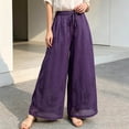 thumbnail image 4 of PBFRDSJ Cotton Linen Plazzo Pants for Women Boho Floral Embroidered Drawstring Pants Casual Wide Leg Peasant Vacation Bottoms, 4 of 7