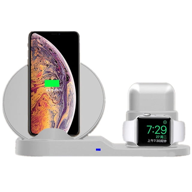 Cargador inalámbrico 3 en 1 para Apple Watch Series 5/4/3/2/1 AirPods 1/2 iPhone 11 Pro Max iPhone X XS Max XR Samsung Galaxy S10 Adepaton LN-0506