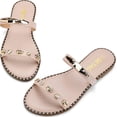 thumbnail image 1 of Getac CHANCLAS MUJER, SANDALIAS Planas con Punta Pbierta, Broche ajustable Correa con diseño remaches Suela Antiderrapante Viscoelástica PANTUNFLAS, Casuales Cómodas,Rosa, 1 of 8