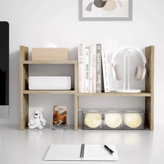 Office Desk Organizers and Accessories for College Dorm Decor, Supplies Wooden Desk Organizer for Plants, Cubicle Shelf of Makeup Organizer for Cute Room Decor, Grey Oak