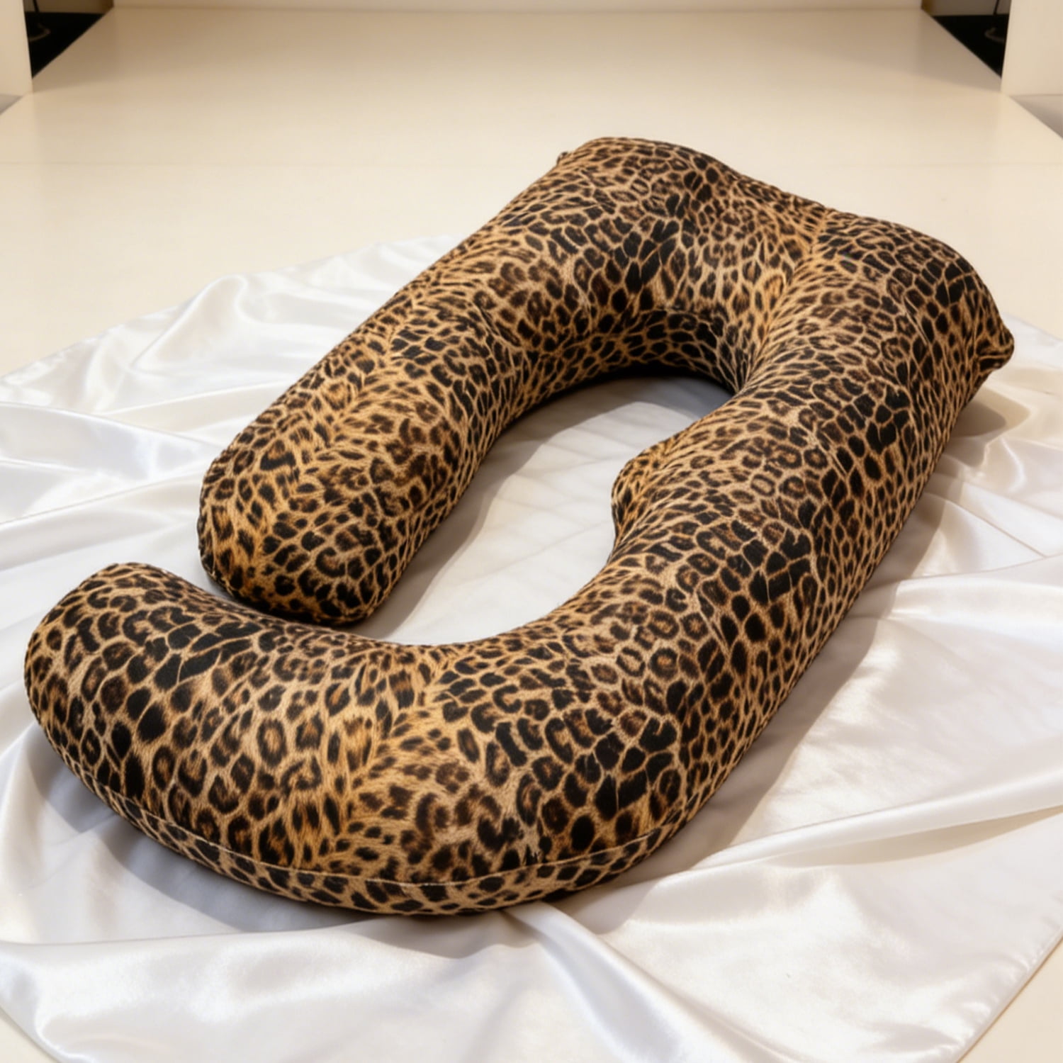 AFGFUF J-Shaped Pregnancy Pillow, 65" x 16" x 8" Full Body Maternity Support Pillow, Leopard Print with Heart Pattern