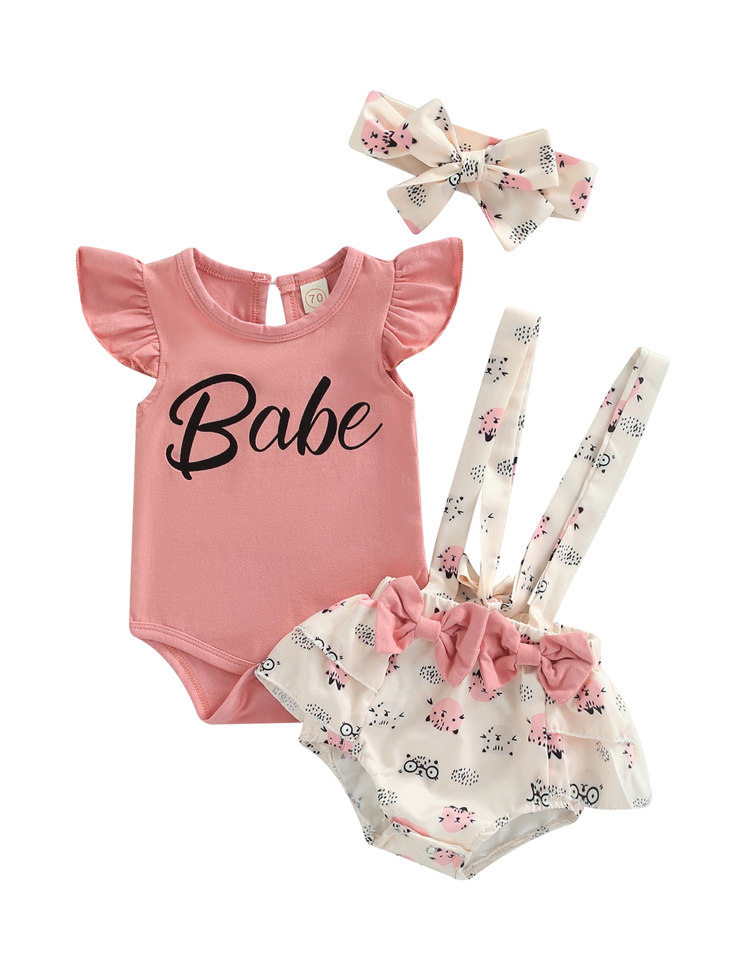 Calsunbaby Newborn Baby Girls 3pcs Outfits Set Fly Sleeve Romper Animal