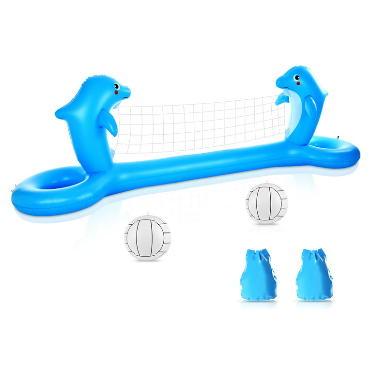 Inflatable Pool Volleyball Net Cute Dolphin Shaped Volleyball Court with 2  Balls & 2 Bags Swimming Pool for Adults for Outdoor Backyard Pool Party