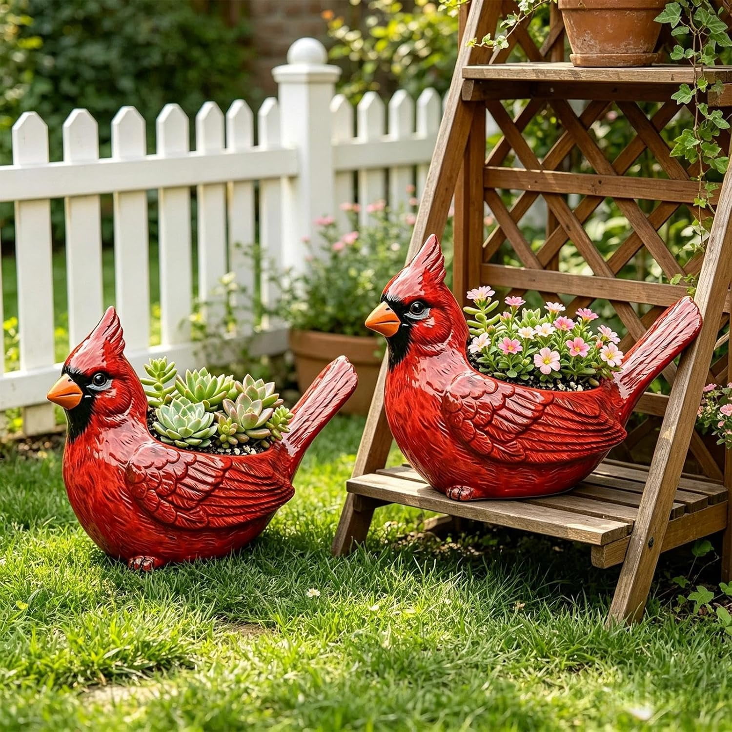 Cardinal Bird Succulent Planter 1Pcs Red Cardinal Flower Pot Resin with Drainage Hole for Indoor Outdoor Plants Cute Animal Plant Pot Garden Desk Decor Red