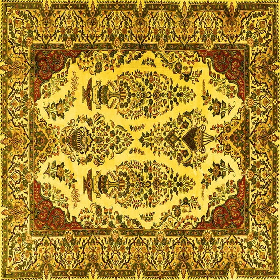 Ahgly Company Indoor Square Persian Yellow Traditional Area Rugs, 4' Square
