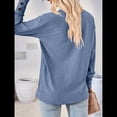 thumbnail image 4 of Blusas de Verano para Mujer con Mangas 3/4, Cuello en V, Mangas Abullonadas, Estilo Casual, con Textura Fruncida. Azul XXL, 4 of 8