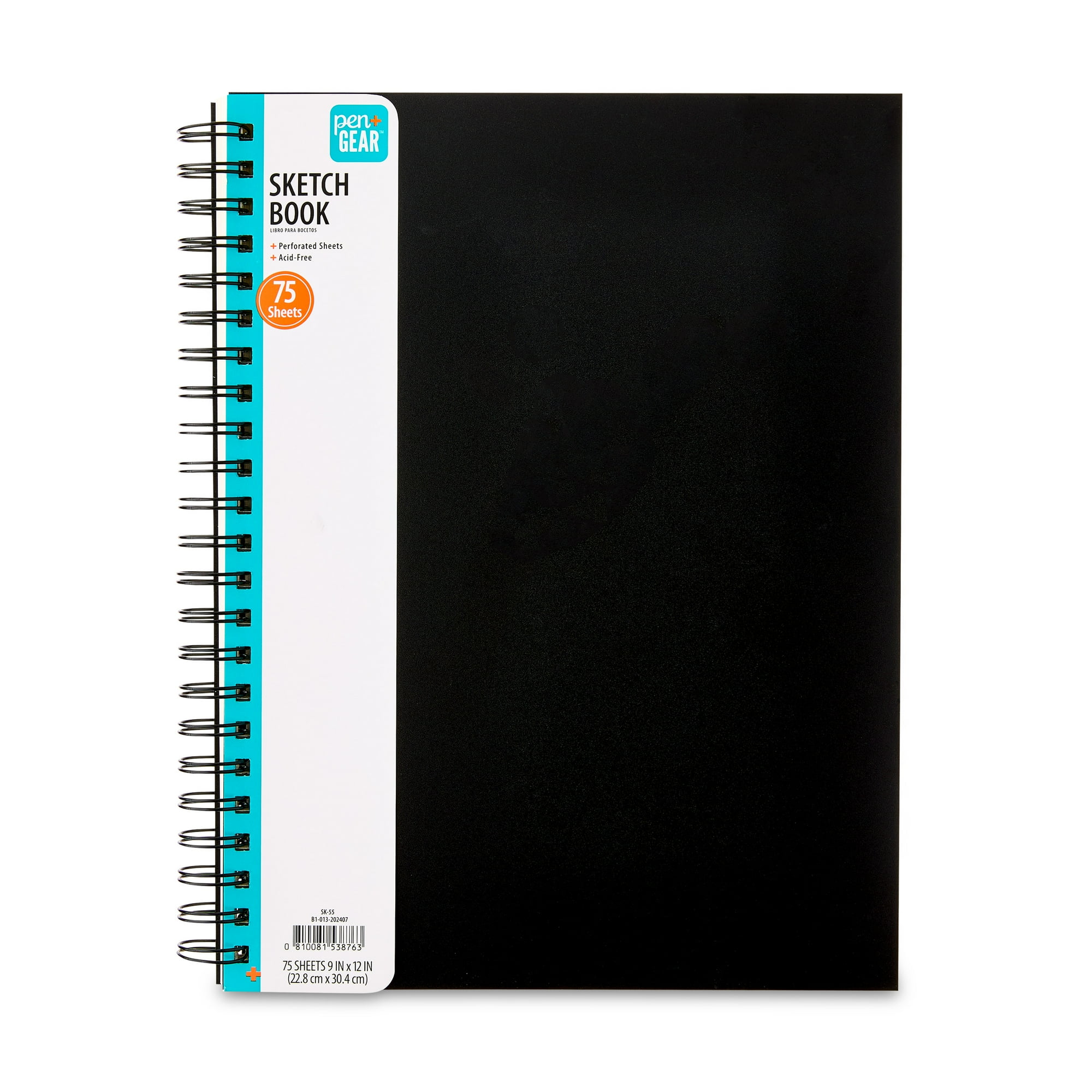 Pen+Gear Spiral Sketch Book, 12 in x 9 in, 75 White Acid-Free Perforated Sheets